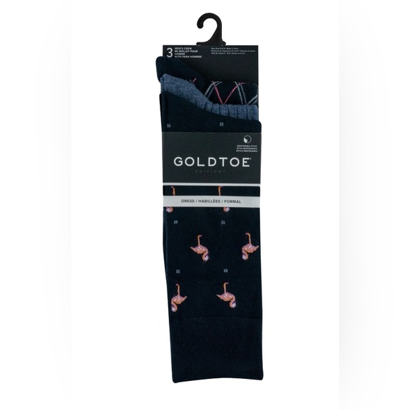 GOLDTOE Edition Mens Flamingos Crew Socks, 3-Pack - Picture 6 of 7